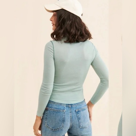 NEW! Madewell Women’s Light Green Mock Long Sleeve Sheer Tee, Size XXS - Picture 3 of 7